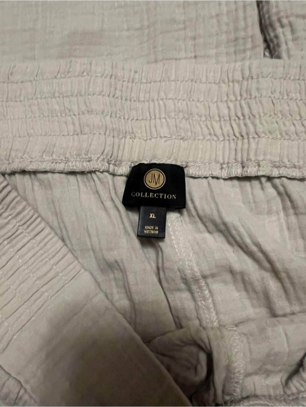 JM Collection Light Cream Elastic-Waist Textured Pants